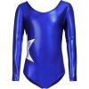 Zaclotre Girls Sparkling Stars Gymnastics Long Sleeve Leotards for Patriotic USA Kids(Blue)