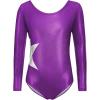 Zaclotre Girls Sparkling Stars Gymnastics Long Sleeve Leotards for Patriotic USA Kids(Purple)