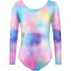 Zaclotre Girls Sparkling Stars Gymnastics Long Sleeve Leotards for Patriotic USA Kids(Rainbow Star)