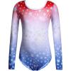 Zaclotre Girls Sparkling Stars Gymnastics Long Sleeve Leotards for Patriotic USA Kids(Red and Blue/Patriotic Star Print)
