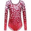 Zaclotre Girls Sparkling Stars Gymnastics Long Sleeve Leotards for Patriotic USA Kids(Red/Star Print)