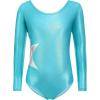 Zaclotre Girls Sparkling Stars Gymnastics Long Sleeve Leotards for Patriotic USA Kids(Teal)