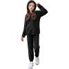Zaclotre Girls Velour Tracksuits 2 Piece Outfits Zip Up Hoodie and Jogger Sweatpant Sweatsuits Athletic Clothing Sets(Black)
