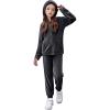 Zaclotre Girls Velour Tracksuits 2 Piece Outfits Zip Up Hoodie and Jogger Sweatpant Sweatsuits Athletic Clothing Sets(Dark Gray)
