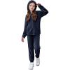 Zaclotre Girls Velour Tracksuits 2 Piece Outfits Zip Up Hoodie and Jogger Sweatpant Sweatsuits Athletic Clothing Sets(Navy Blue)