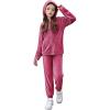 Zaclotre Girls Velour Tracksuits 2 Piece Outfits Zip Up Hoodie and Jogger Sweatpant Sweatsuits Athletic Clothing Sets(Rose Red)
