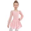 Zaclotre Gymnastics Ballet Leotards for Girls Mesh Puff Long Sleeve Leotard for Dance(Ballet Pink)