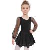 Zaclotre Gymnastics Ballet Leotards for Girls Mesh Puff Long Sleeve Leotard for Dance(Black)
