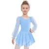 Zaclotre Gymnastics Ballet Leotards for Girls Mesh Puff Long Sleeve Leotard for Dance(Blue)