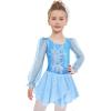 Zaclotre Gymnastics Ballet Leotards for Girls Mesh Puff Long Sleeve Leotard for Dance(Frozen Blue)