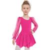 Zaclotre Gymnastics Ballet Leotards for Girls Mesh Puff Long Sleeve Leotard for Dance(Hot Pink)