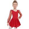 Zaclotre Gymnastics Ballet Leotards for Girls Mesh Puff Long Sleeve Leotard for Dance(Red)
