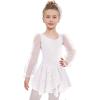 Zaclotre Gymnastics Ballet Leotards for Girls Mesh Puff Long Sleeve Leotard for Dance(White)