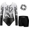 Zaclotre Gymnastics Leotards for Girls Long Sleeve Sparkly Dance Unitards Biketards with Tumbling Shorts(Black Flame)