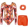 Zaclotre Gymnastics Leotards for Girls Long Sleeve Sparkly Dance Unitards Biketards with Tumbling Shorts(Halloween)