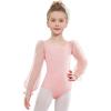 Zaclotre Gymnastics Leotards for Girls Polka Dots Mesh Long Sleeve Ballet Dance Outfit Toddler Size 3-11 Years(Ballet Pink)