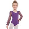 Zaclotre Gymnastics Leotards for Girls Polka Dots Mesh Long Sleeve Ballet Dance Outfit Toddler Size 3-11 Years(Dark Purple)
