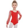 Zaclotre Gymnastics Leotards for Girls Polka Dots Mesh Long Sleeve Ballet Dance Outfit Toddler Size 3-11 Years(Dark Red)