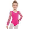 Zaclotre Gymnastics Leotards for Girls Polka Dots Mesh Long Sleeve Ballet Dance Outfit Toddler Size 3-11 Years(Hot Pink)