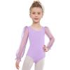 Zaclotre Gymnastics Leotards for Girls Polka Dots Mesh Long Sleeve Ballet Dance Outfit Toddler Size 3-11 Years(Lilac)