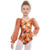 Zaclotre Gymnastics Leotards for Girls Polka Dots Mesh Long Sleeve Ballet Dance Outfit Toddler Size 3-11 Years(Orange-halloween)
