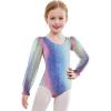 Zaclotre Gymnastics Leotards for Girls Polka Dots Mesh Long Sleeve Ballet Dance Outfit Toddler Size 3-11 Years(Purple Gradient Leopard)