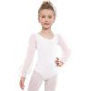 Zaclotre Gymnastics Leotards for Girls Polka Dots Mesh Long Sleeve Ballet Dance Outfit Toddler Size 3-11 Years(White)