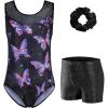 Zaclotre Gymnastics Leotards for Girls Sparkly Ballet Dance Biketards Tumbling Outfit with Matching Shorts Set(Black Butterfly)