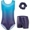 Zaclotre Gymnastics Leotards for Girls Sparkly Ballet Dance Biketards Tumbling Outfit with Matching Shorts Set(Gradient Green)