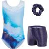 Zaclotre Gymnastics Leotards for Girls Sparkly Ballet Dance Biketards Tumbling Outfit with Matching Shorts Set(Marble Blue)