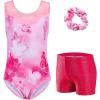 Zaclotre Gymnastics Leotards for Girls Sparkly Ballet Dance Biketards Tumbling Outfit with Matching Shorts Set(Pink Butterfly)