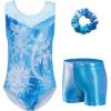 Zaclotre Gymnastics Leotards for Girls Sparkly Ballet Dance Biketards Tumbling Outfit with Matching Shorts Set(Snowflake Blue)