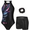 Zaclotre Gymnastics Leotards for Girls Sparkly Sleeveless Clasp Back Dance Leotard Unitards with Tumbling Shorts(Black Abstract)
