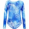 Zaclotre Kid Girls Gymnastic Leotard Long Sleeve Color Gradient Sparkly Ballet Dance One Piece Outfit(Blue Ice Flower)