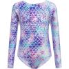 Zaclotre Kid Girls Gymnastic Leotard Long Sleeve Color Gradient Sparkly Ballet Dance One Piece Outfit(Blue Mermaid)