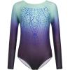 Zaclotre Kid Girls Gymnastic Leotard Long Sleeve Color Gradient Sparkly Ballet Dance One Piece Outfit(Gradient Aqua)