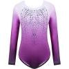 Zaclotre Kid Girls Gymnastic Leotard Long Sleeve Color Gradient Sparkly Ballet Dance One Piece Outfit(Lilac)