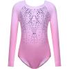 Zaclotre Kid Girls Gymnastic Leotard Long Sleeve Color Gradient Sparkly Ballet Dance One Piece Outfit(Pink)