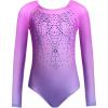 Zaclotre Kid Girls Gymnastic Leotard Long Sleeve Color Gradient Sparkly Ballet Dance One Piece Outfit(Pink Lilac)