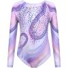 Zaclotre Kid Girls Gymnastic Leotard Long Sleeve Color Gradient Sparkly Ballet Dance One Piece Outfit(Purple Marble)