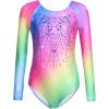 Zaclotre Kid Girls Gymnastic Leotard Long Sleeve Color Gradient Sparkly Ballet Dance One Piece Outfit(Rainbow)