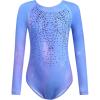 Zaclotre Kid Girls Gymnastic Leotard Long Sleeve Color Gradient Sparkly Ballet Dance One Piece Outfit(Shiny Multicolor)