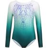 Zaclotre Kid Girls Gymnastic Leotard Long Sleeve Color Gradient Sparkly Ballet Dance One Piece Outfit(Shiny Teal)
