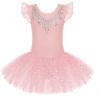 Zaclotre Kid Girls Ruffle Sleeve Ballet Skirted Leotard Shiny Dance Tutu Dresses(Ballet Pink)