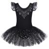 Zaclotre Kid Girls Ruffle Sleeve Ballet Skirted Leotard Shiny Dance Tutu Dresses(Black)