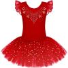 Zaclotre Kid Girls Ruffle Sleeve Ballet Skirted Leotard Shiny Dance Tutu Dresses(Christmas Red)