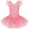 Zaclotre Kid Girls Ruffle Sleeve Ballet Skirted Leotard Shiny Dance Tutu Dresses(Dark Pink)
