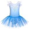 Zaclotre Kid Girls Ruffle Sleeve Ballet Skirted Leotard Shiny Dance Tutu Dresses(Dream Blue)