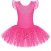 Zaclotre Kid Girls Ruffle Sleeve Ballet Skirted Leotard Shiny Dance Tutu Dresses(Hot Pink)