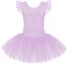 Zaclotre Kid Girls Ruffle Sleeve Ballet Skirted Leotard Shiny Dance Tutu Dresses(Lilac)